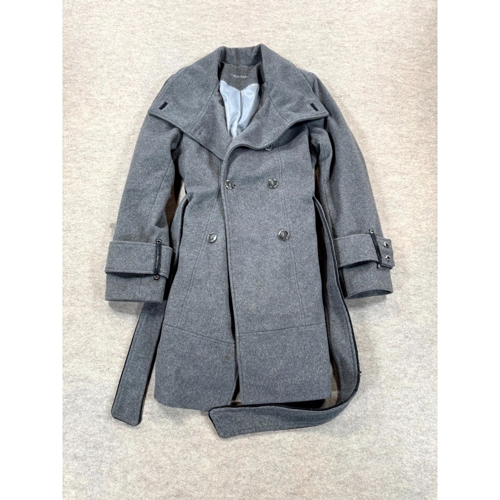 Calvin Klein Pea Coat Womens Gray Wool Double Breasted Button Front Winter M/L